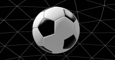 Futbol topu ağda, arka planda 33D bir çizim yapıyor..