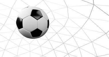 Ağdaki futbol topu, beyaz arka plan 33D renkte..