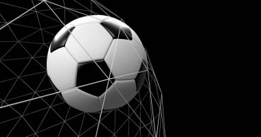 Futbol topu ağda, arka planda 33D bir çizim yapıyor..