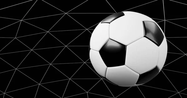 soccer ball in the net on a back background.3d rendering.