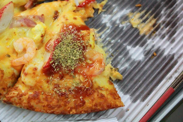 Rebanada Pizza Caliente Con Queso Derretido — Foto de Stock