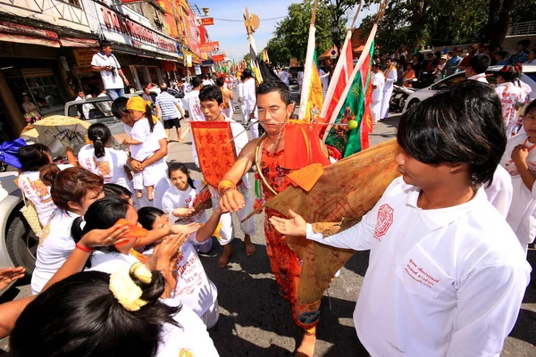 Nakhon Ratchasima Tailandia Sep Devoto Identificado Del Festival Vegetariano Persona —  Fotos de Stock