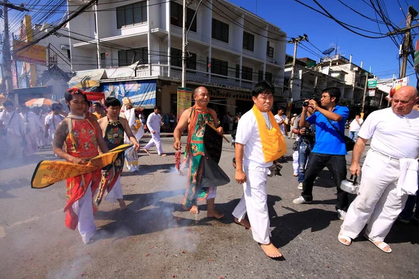 Nakhon Ratchasima Thailand Sep Devoto Não Identificado Festival Vegetariano Pessoa — Fotografia de Stock