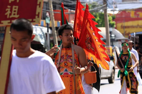 Nakhon Ratchasima Thailand Sep Άγνωστος Λάτρης Του Vegetarian Festival Πρόσωπο — Φωτογραφία Αρχείου