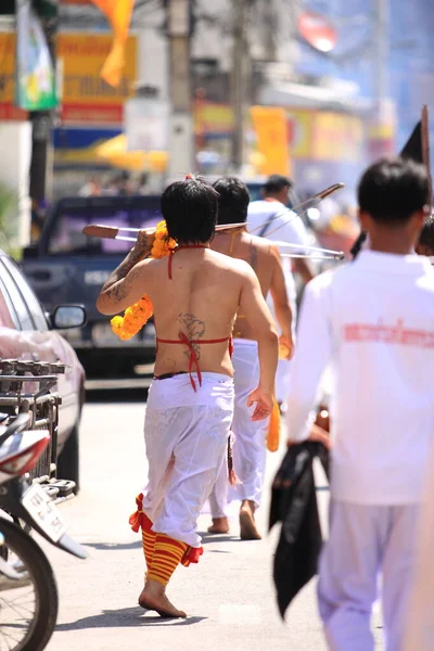 Nakhon Ratchasima Thailand Sep Devoto Não Identificado Festival Vegetariano Pessoa — Fotografia de Stock