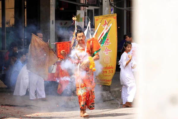 Nakhon Ratchasima Thailand Sep Unbekannter Anhänger Des Vegetarischen Festes Der — Stockfoto