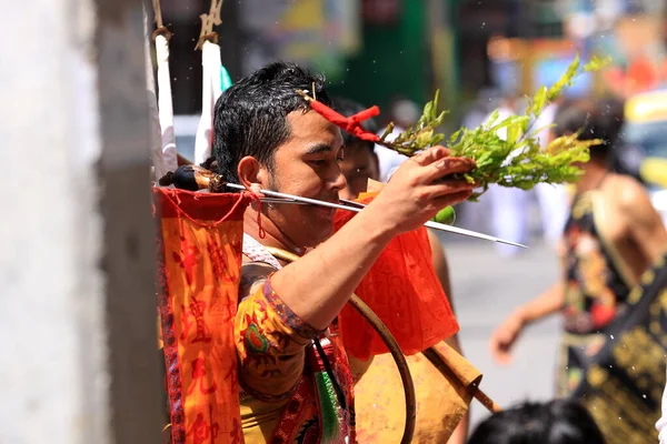 Nakhon Ratchasima Thailand Sep Devoto Não Identificado Festival Vegetariano Pessoa — Fotografia de Stock