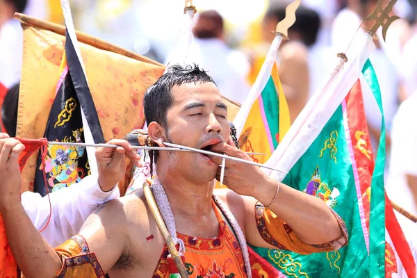 Nakhon Ratchasima Thailand Sep Devoto Não Identificado Festival Vegetariano Pessoa — Fotografia de Stock