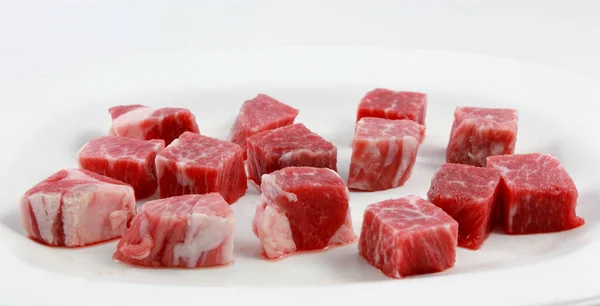 Piece Fresh Raw Meat Photo White Tents — Stock Photo, Image