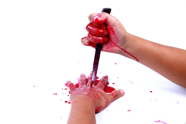 Krwawa Dłoń Zaciskająca Pięść Krwią Spływającą Białym — Zdjęcie stockowe
