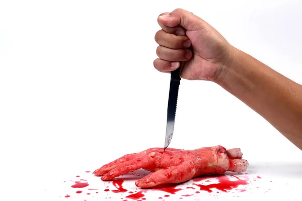 Bloody Hand Making Fist Blood Dripping Isolated White — Stock Photo, Image