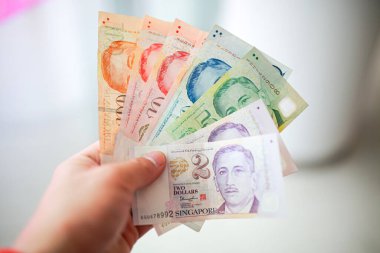El ele tutuşan 10 Singapur dolarlık banknot alışverişe hazır, Singapur parası alışveriş için çok değerli..