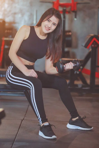 Pretty Asian Woman Doing Workout Gym Healthy Lifestyle Concept — Stock Photo, Image