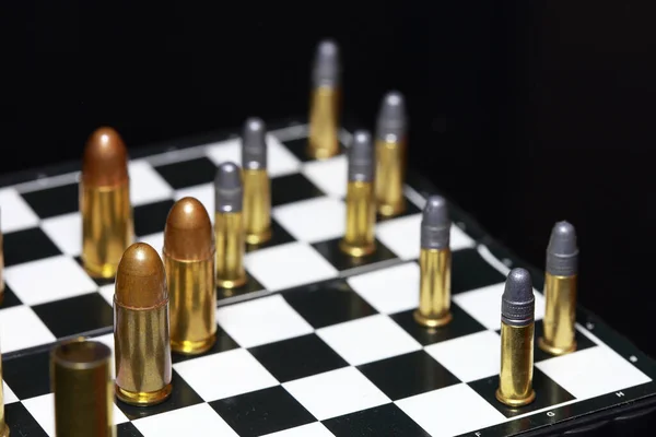 Bullets Chessboard Black White Chess Pieces — Stock Photo, Image