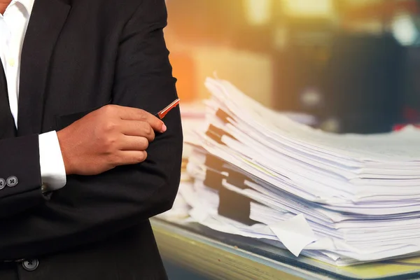 Businessmen Hold Key Paper Documents Stacked Background Concept Path Win Stock Image
