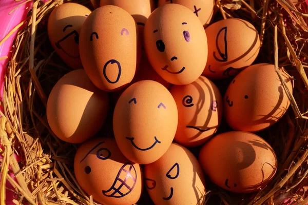 Emoção Ovos Frescos Uma Palha — Fotografia de Stock