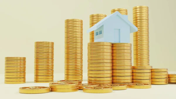 Empréstimos Negócios Para Conceito Imobiliário Uma Casa Com Moedas Dólar — Fotografia de Stock