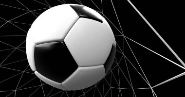 Futbol topu ağda, arka planda 33D bir çizim yapıyor..