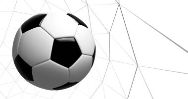 Ağdaki futbol topu, beyaz arka plan 33D renkte..