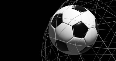 Futbol topu ağda, arka planda 33D bir çizim yapıyor..