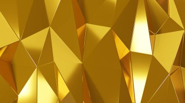 Altın kristal soyut mozaik arka plan. Origami tarzında gradyan ile geometrik çizim. Yepyeni bir tasarım. 3d oluşturma.