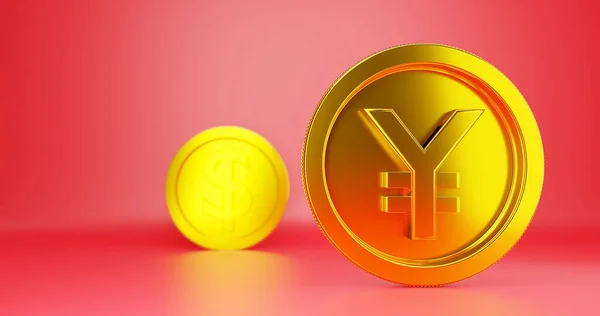 Digital Version Chinese Yuan Gold Coins Currency Sign Red Background — Stock Photo, Image