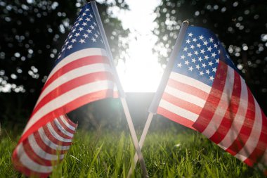 Amerikan bayrağı yeşil bir çimenliğe asıldı.