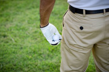 Golfçüler bir golf topu tutuyor.