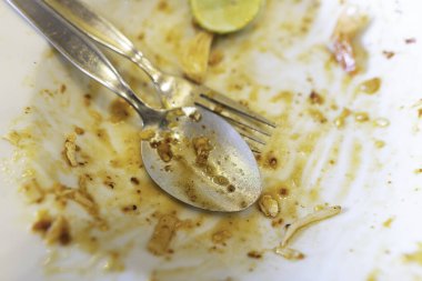 Bulaşık ve çatal bıçak kirli.