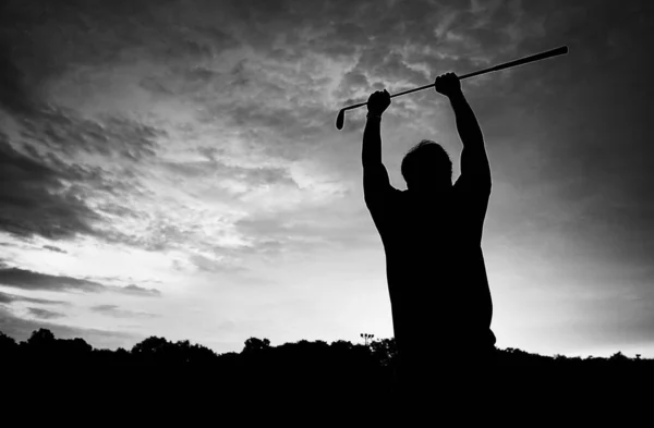 Silhouette Eines Mannes Der Golf Spielt Schwarz Und Weiß — Stockfoto