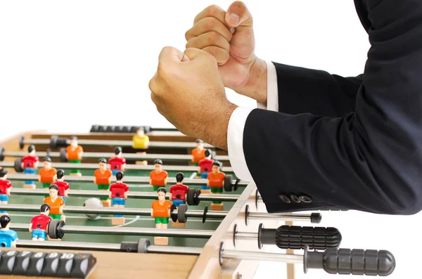 Businessman Playing Table Football Business Concept — Stock Photo, Image