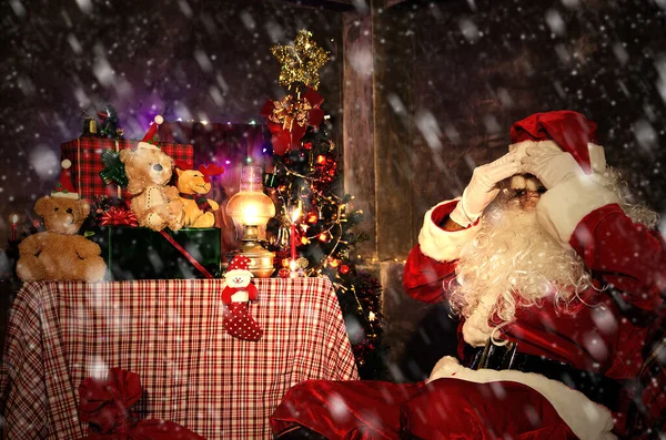 Papai Noel Casa Conceito Natal — Fotografia de Stock