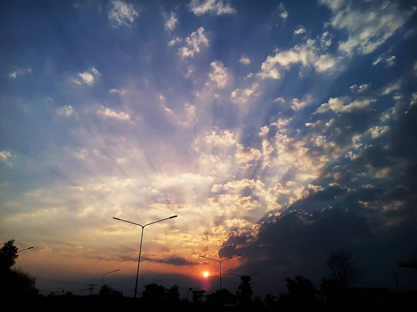 Zachód Słońca Niebo Chmurami — Zdjęcie stockowe