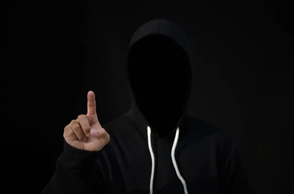 Computer Hacker Hoodie Obscured Dark Face Data Thief Internet Fraud — Stock Photo, Image