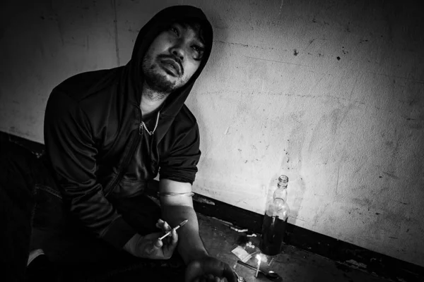 Addicted Asiatico Uomo Affetti Depressione — Foto Stock
