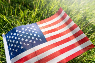 Amerikan bayrağı yeşil bir çimenliğe asıldı.