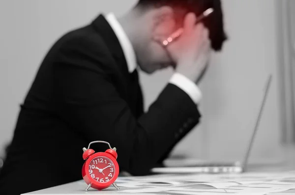 Stressed Asian Businessman Working Table — kuvapankkivalokuva