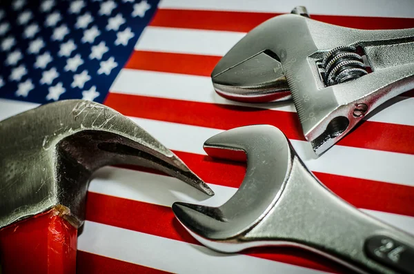 Usa Flag Different Tools Close — Stock Photo, Image