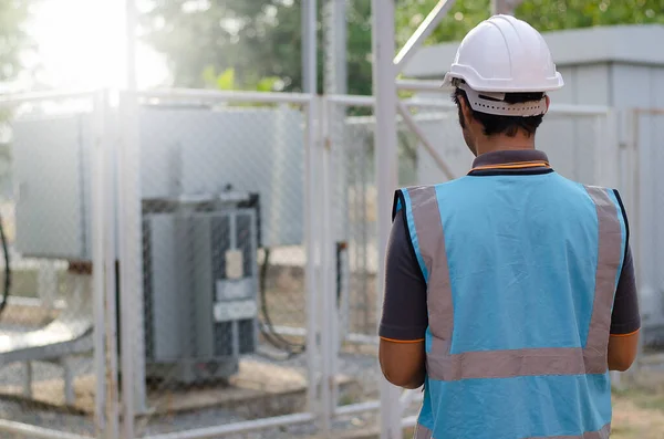 electrician worker in hard hat. Profession