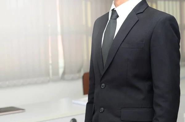 Businessman Suit Standing Front Modern Office Interior — Stock Photo, Image