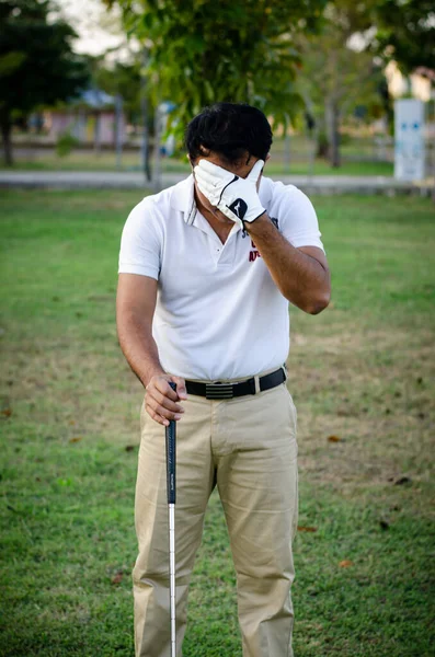 Masculino Golfistas Dores Cabeça Jogar Golfe — Fotografia de Stock