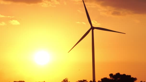 Majestueus Wolkenlandschap Beelden Het Veld Met Windmolens Bij Zonsondergang — Stockvideo