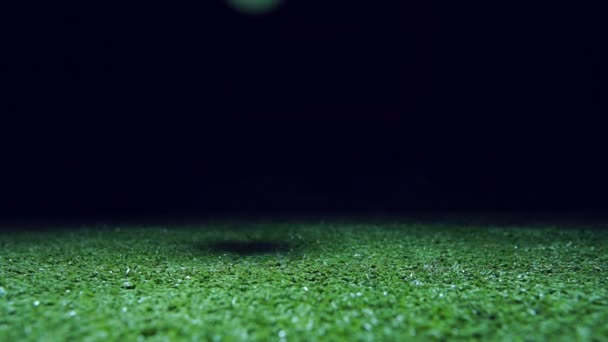 Медленное Движение Мяча Гольфа Зеленой Траве — стоковое видео