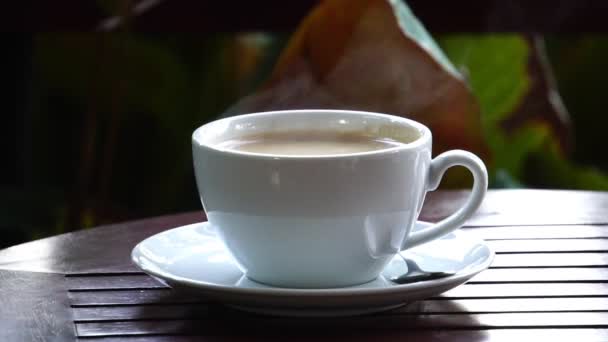 Färskt Varmt Kaffe Bordet — Stockvideo