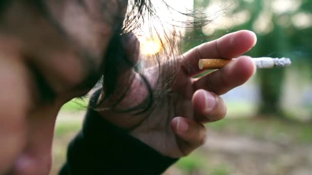 Footage Asian Young Man Smoking Cigarette — Stock Video