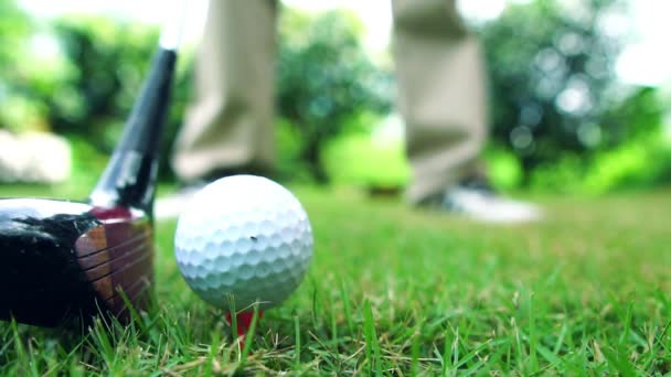 Golfare Övar Att Slå Golfbollar Planen — Stockvideo