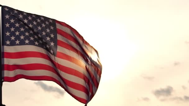 曇り空の背景にアメリカ国旗を振る — ストック動画