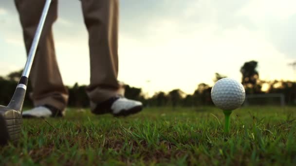 Hombre Jugando Golf Prado — Vídeos de Stock