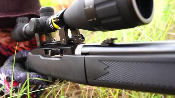 Hunter Gun Shooting Outdoors — Stock Video