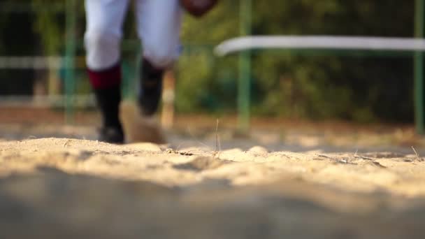 Baseball Spelare Övar Hårt Film Slow Motion — Stockvideo